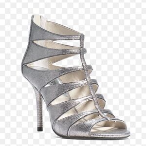 NWT Michael Michael Kors Woman's Mavis Open Toe Leather Nickel Heel Sandal, 8